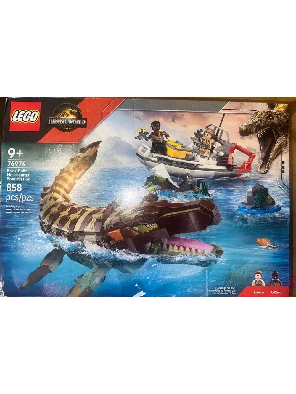 LEGO Jurassic World Mosasaurus Boat Mission Dinosaur #76974 858pcs Tape on Box
